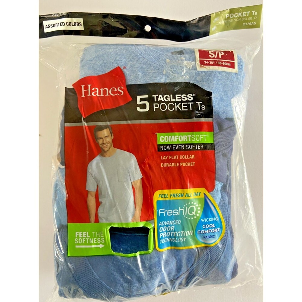 Hanes 5 Tagless Pocket Ts Shirt Comfort Fresh IQ Assorted Colors Small 34-36